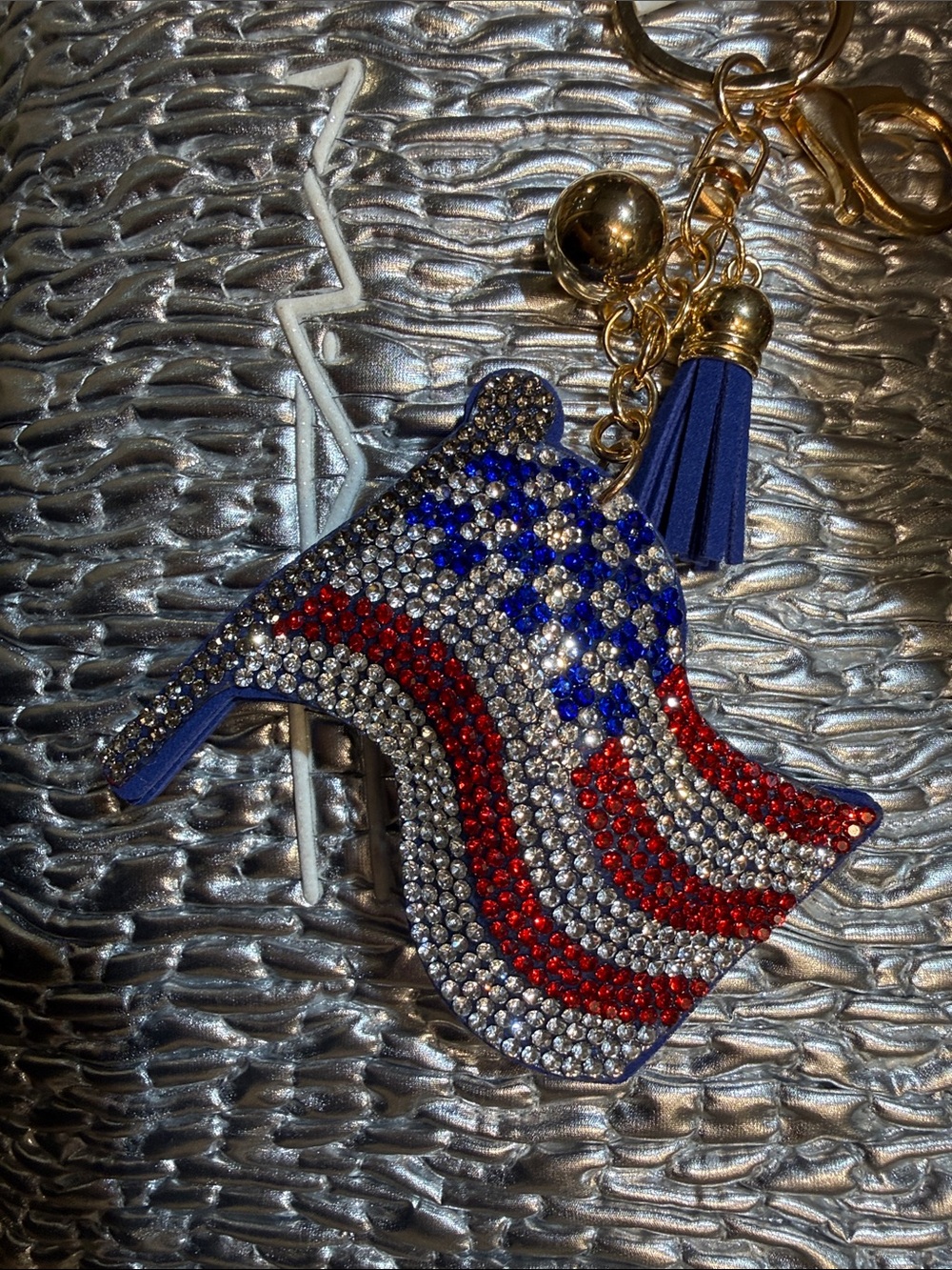 Patriotic Rhinestone Flag Keychain - Red, White & Blue